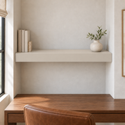 Modern Gray SW 7632 custom painted wall-to-wall floating shelf in wall-to-wall-01 room scene