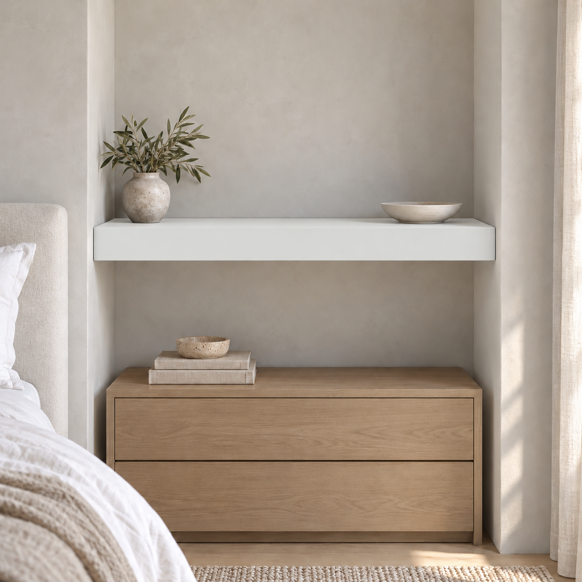 Ice Cube SW 6252 custom painted wall-to-wall floating shelf in wall-to-wall-02 room scene