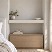Eider White SW 7014 custom painted floating shelf in wall-to-wall-02 room scene