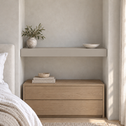 Mindful Gray SW 7016 custom painted wall-to-wall floating shelf in wall-to-wall-02 room scene