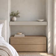 Worldly Gray SW 7043 custom painted floating shelf in wall-to-wall-02 room scene