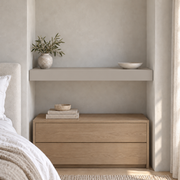 Amazing Gray SW 7044 custom painted wall-to-wall floating shelf in wall-to-wall-02 room scene