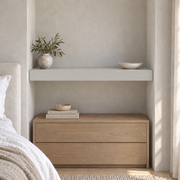 Passive SW 7064 custom painted wall-to-wall floating shelf in wall-to-wall-02 room scene