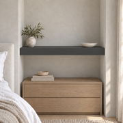 Iron Ore SW 7069 custom painted wall-to-wall floating shelf in wall-to-wall-02 room scene