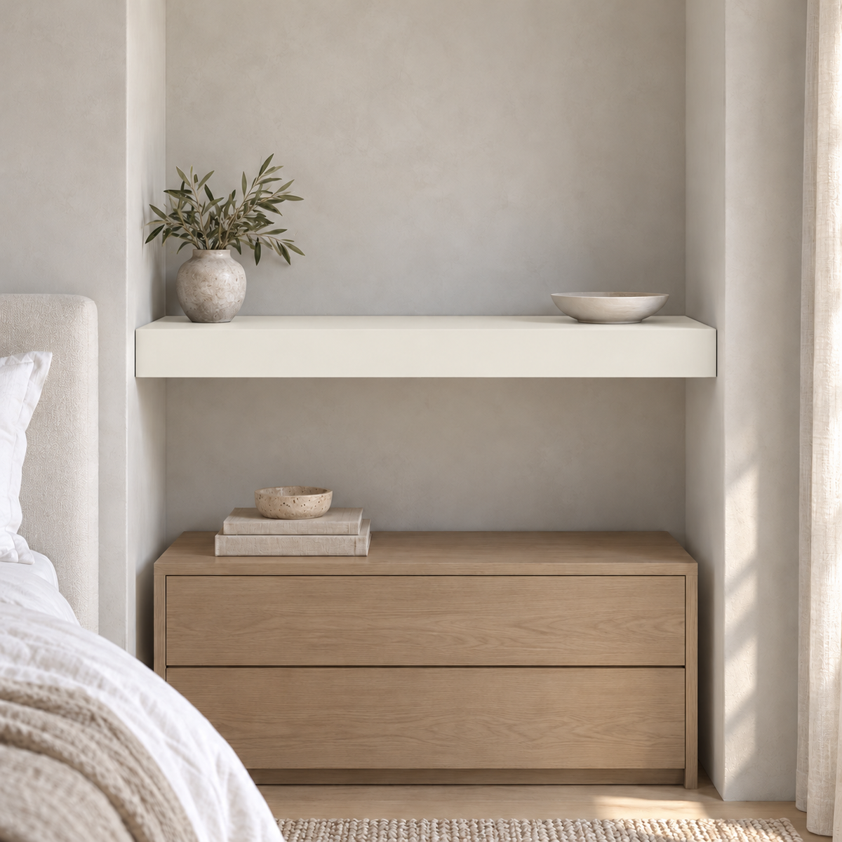 Greek Villa SW 7551 custom painted floating shelf in wall-to-wall-02 room scene