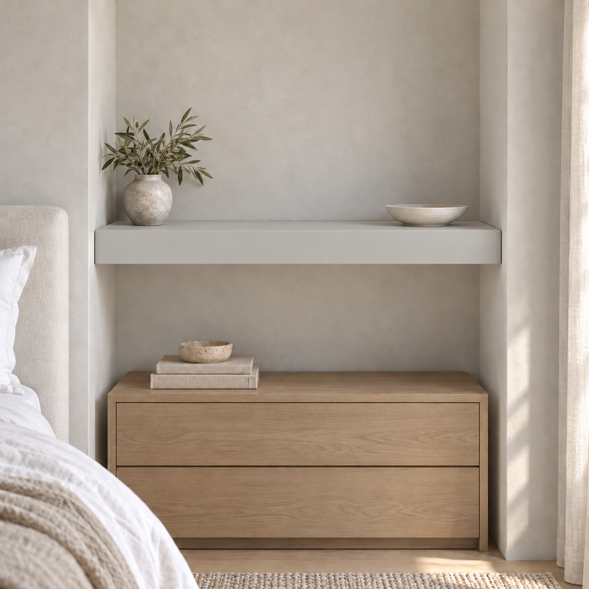 Big Chill SW 7648 custom painted wall-to-wall floating shelf in wall-to-wall-02 room scene