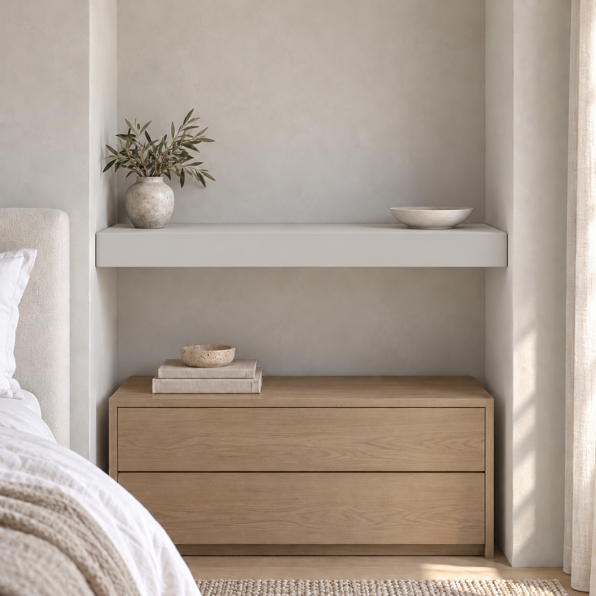 On the Rocks SW 7671 custom painted wall-to-wall floating shelf in wall-to-wall-02 room scene