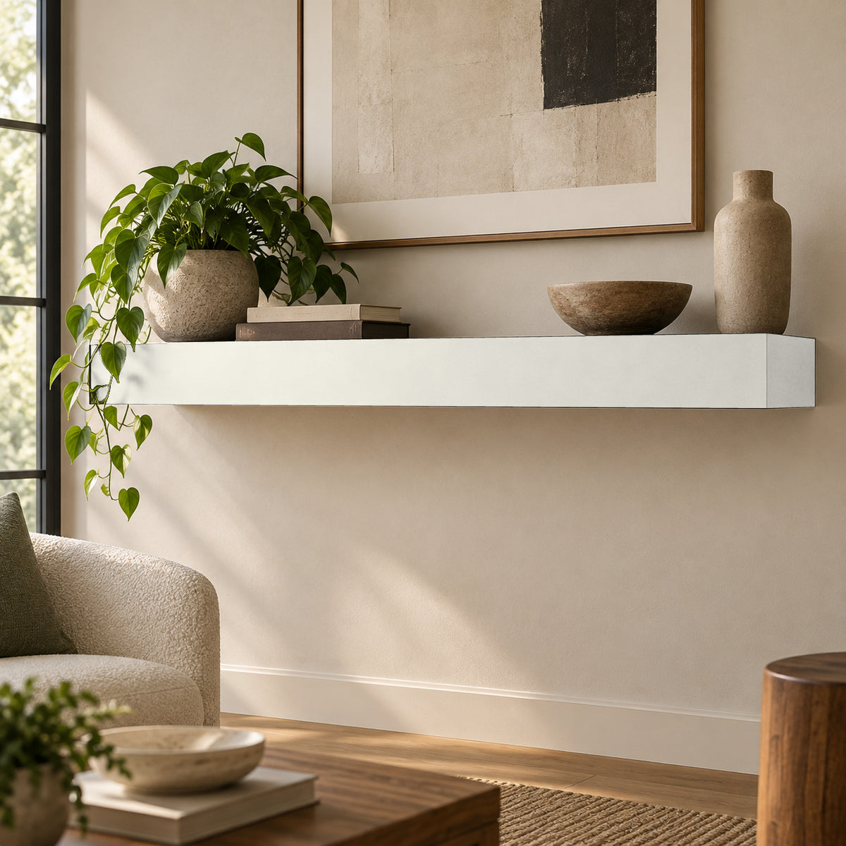 Standard Painted Floating Shelf in Alabaster SW 7008; representative color rendering.