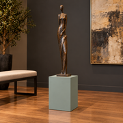 Titan painted display pedestal, 11 × 11 × 18 inches, Halcyon Green SW 6213, styled in collection. Artwork not included.