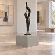 Mindful Gray SW 7016 painted display pedestal in a 01 low gallery squat setting; representative room rendering.