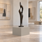 Worldly Gray SW 7043 painted display pedestal in a 01 low gallery squat setting; representative room rendering.