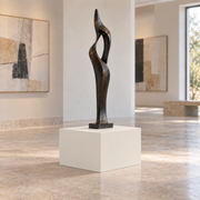 Egret White SW 7570 painted display pedestal in a 01 low gallery squat setting; representative room rendering.