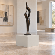 Drift of Mist SW 9166 painted display pedestal in a 01 low gallery squat setting; representative room rendering.