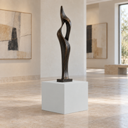 Olympus White SW 6253 painted display pedestal in a 01 low gallery setting; representative room rendering.