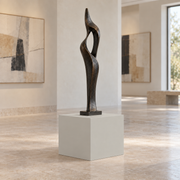 Repose Gray SW 7015 painted display pedestal in a 01 low gallery setting; representative room rendering.