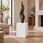 Ceiling Bright White SW 7007 painted display pedestal in a 02 low living room narrow setting; representative room rendering.