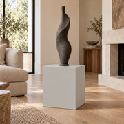 Light French Gray SW 0055 painted display pedestal in a 02 low living room setting; representative room rendering.