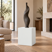Ceiling Bright White SW 7007 painted display pedestal in a 02 low living room setting; representative room rendering.