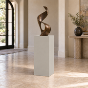 Repose Gray SW 7015 painted display pedestal in a 03 mid foyer narrow setting; representative room rendering.