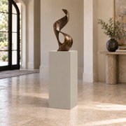 Mindful Gray SW 7016 painted display pedestal in a 03 mid foyer narrow setting; representative room rendering.