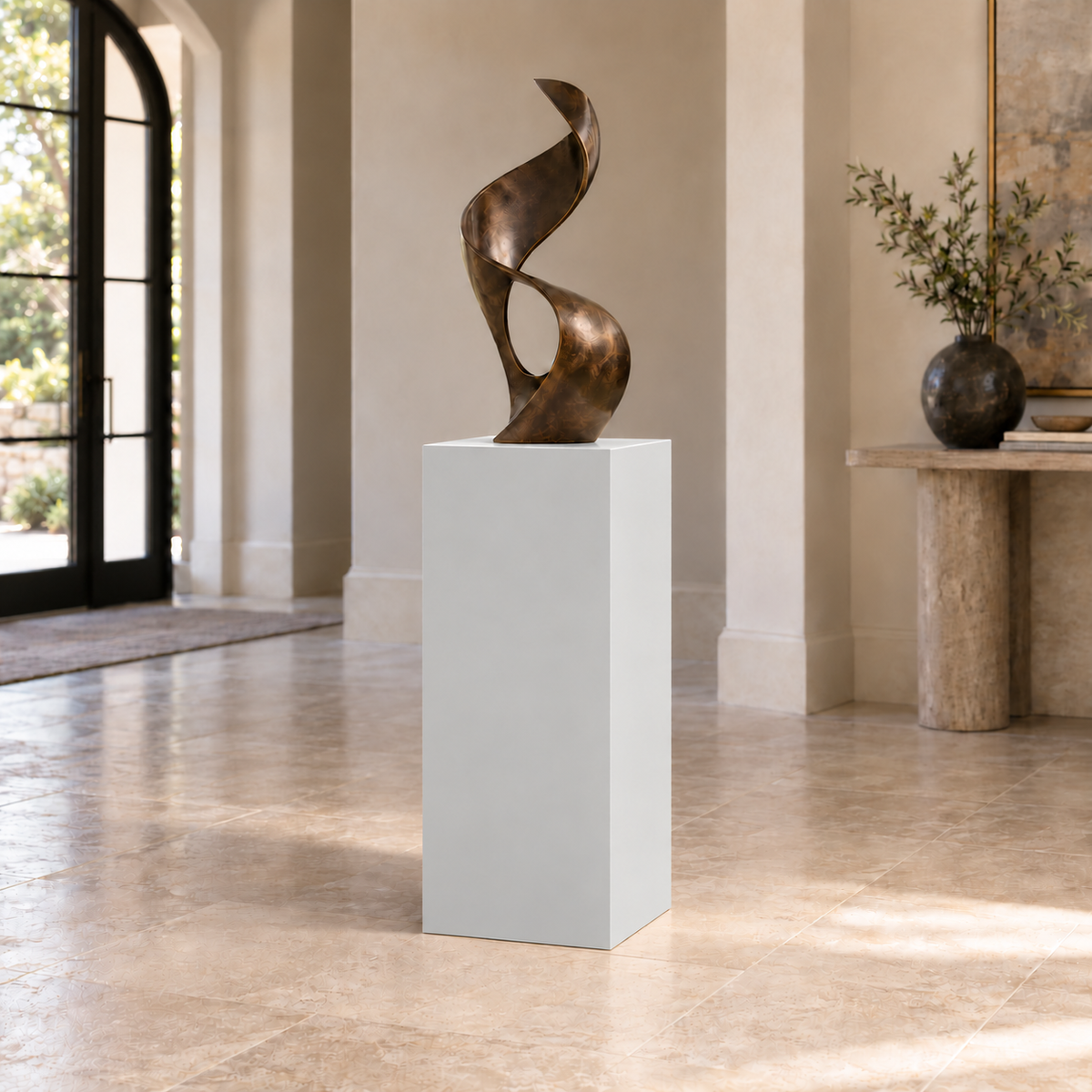 First Star SW 7646 painted display pedestal in a 03 mid foyer narrow setting; representative room rendering.