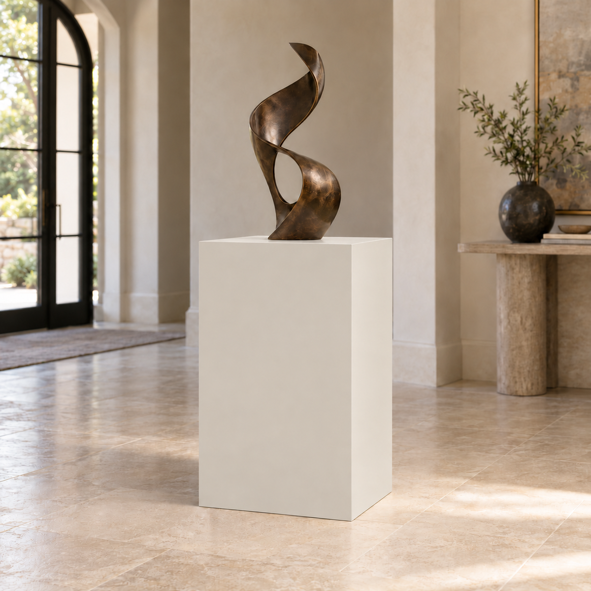 Aesthetic White SW 7035 painted display pedestal in a 03 mid foyer setting; representative room rendering.