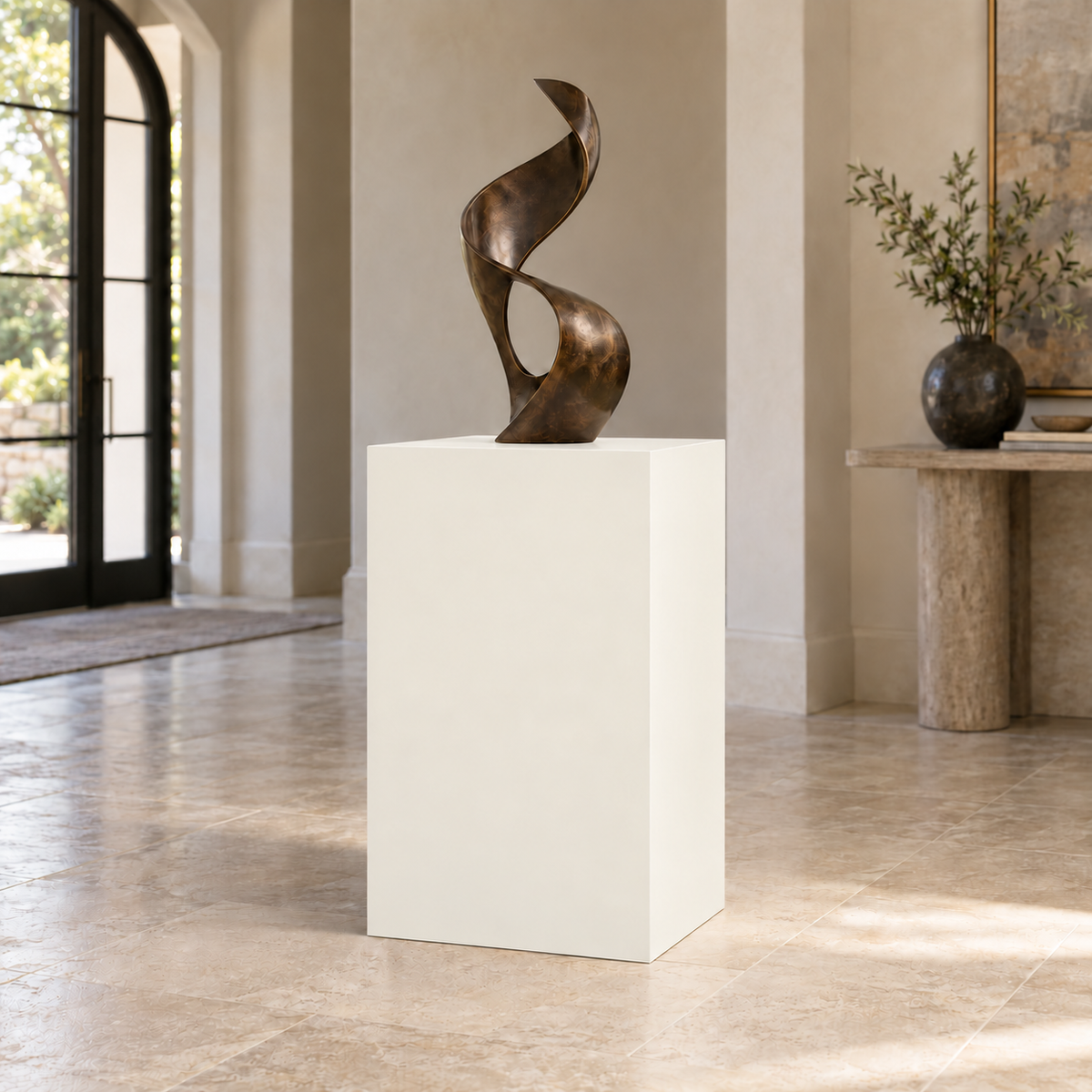 Greek Villa SW 7551 painted display pedestal in a 03 mid foyer setting; representative room rendering.