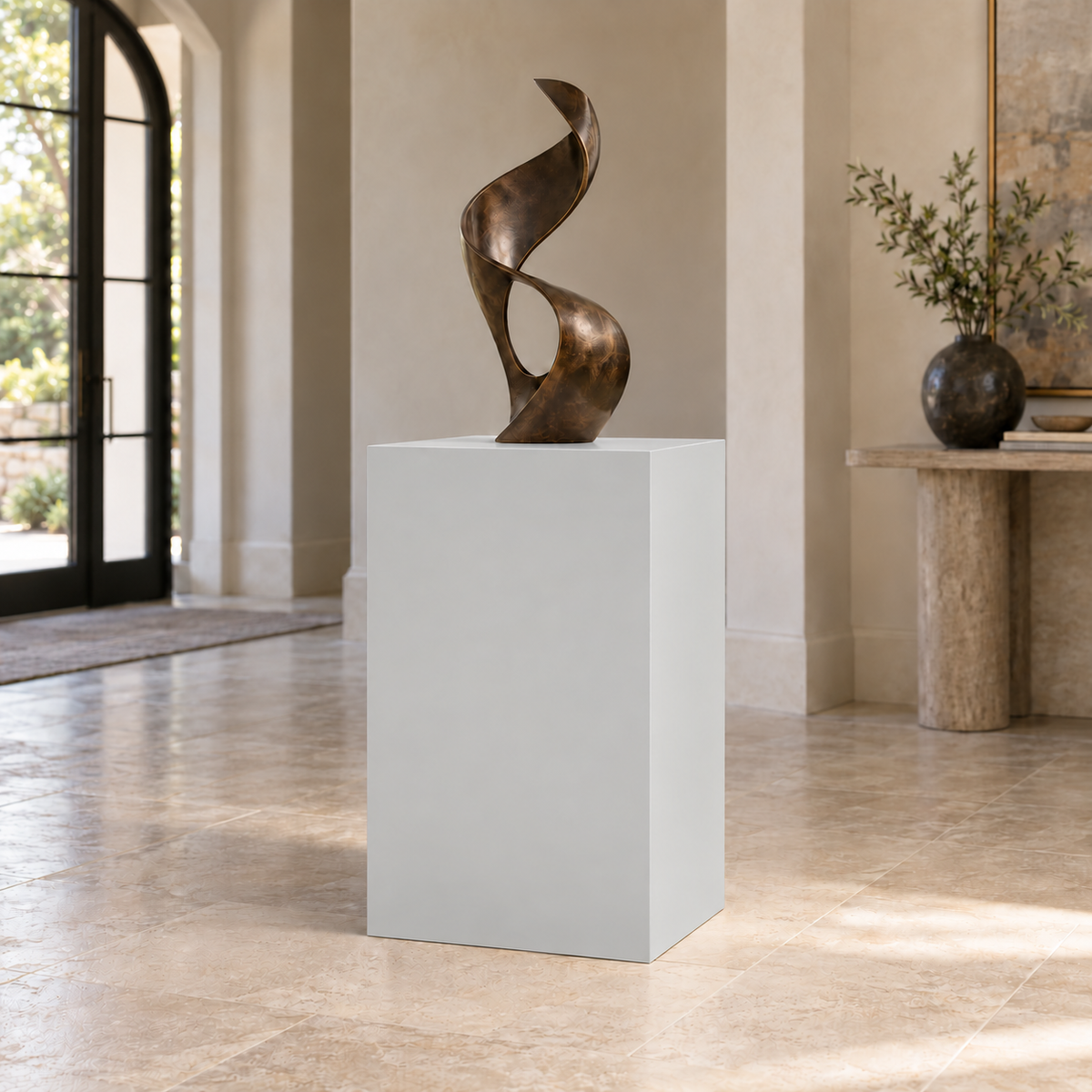 First Star SW 7646 painted display pedestal in a 03 mid foyer setting; representative room rendering.