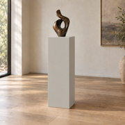 Repose Gray SW 7015 painted display pedestal in a 04 tall gallery nook slender setting; representative room rendering.