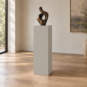Mindful Gray SW 7016 painted display pedestal in a 04 tall gallery nook slender setting; representative room rendering.