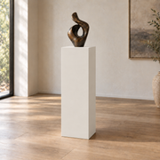 Incredible White SW 7028 painted display pedestal in a 04 tall gallery nook slender setting; representative room rendering.