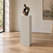 Agreeable Gray SW 7029 painted display pedestal in a 04 tall gallery nook slender setting; representative room rendering.