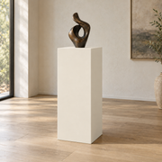 Ivory Lace SW 7013 painted display pedestal in a 04 tall gallery nook setting; representative room rendering.