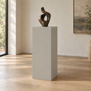 Mindful Gray SW 7016 painted display pedestal in a 04 tall gallery nook setting; representative room rendering.