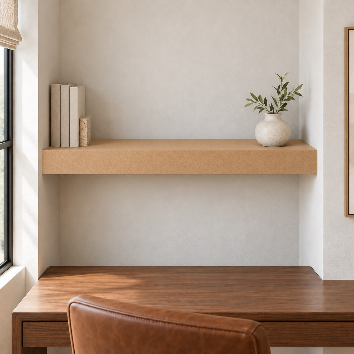 Paint Ready floating shelf in Paint Ready, Wall to Wall mount; unlit representative medium-proportion room rendering, not dimension-specific.