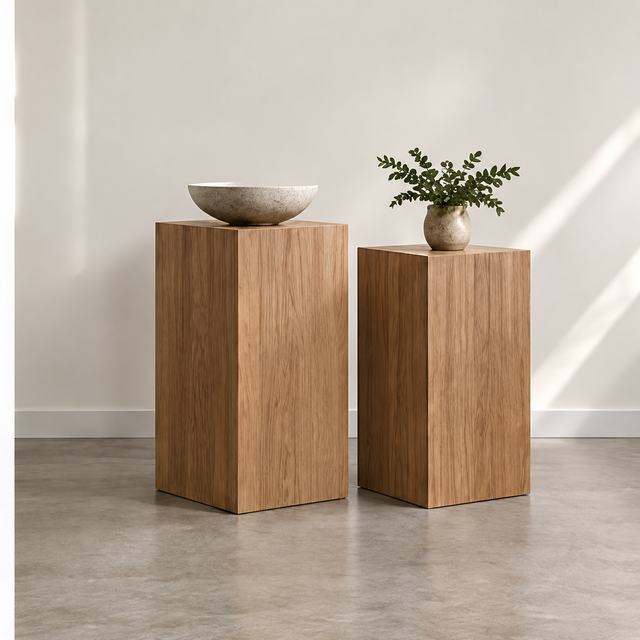 Wood Veneer Display Pedestal Pair