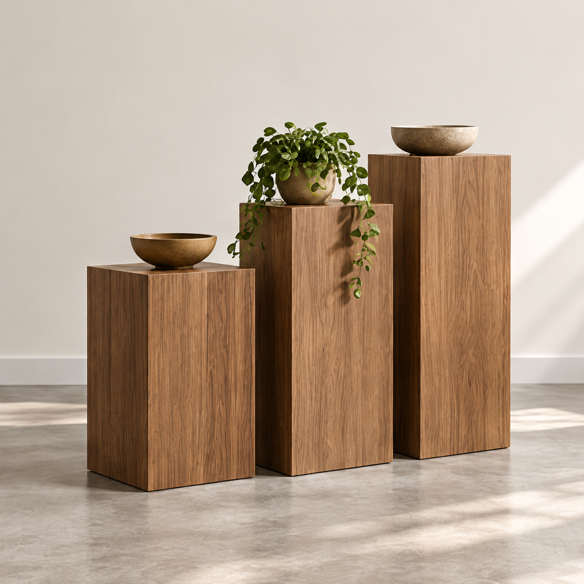 Wood Veneer Graduated Pedestal Trio